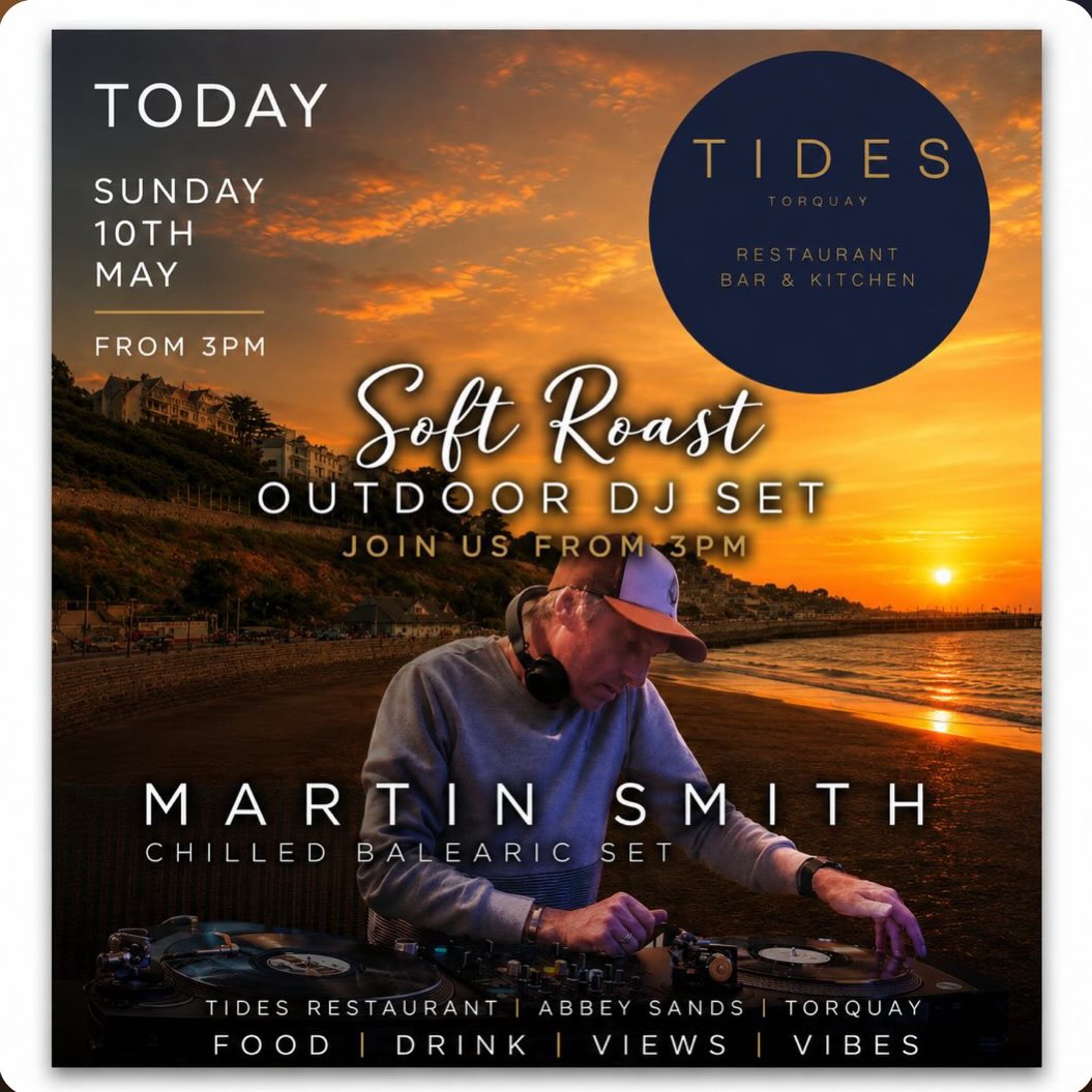 Sun’s out so will be on the terrace at @tidestorquay overlooking Torre Abbey Sands from 3pm this afternoon, chilled vibes, good food and drinks with a great view!