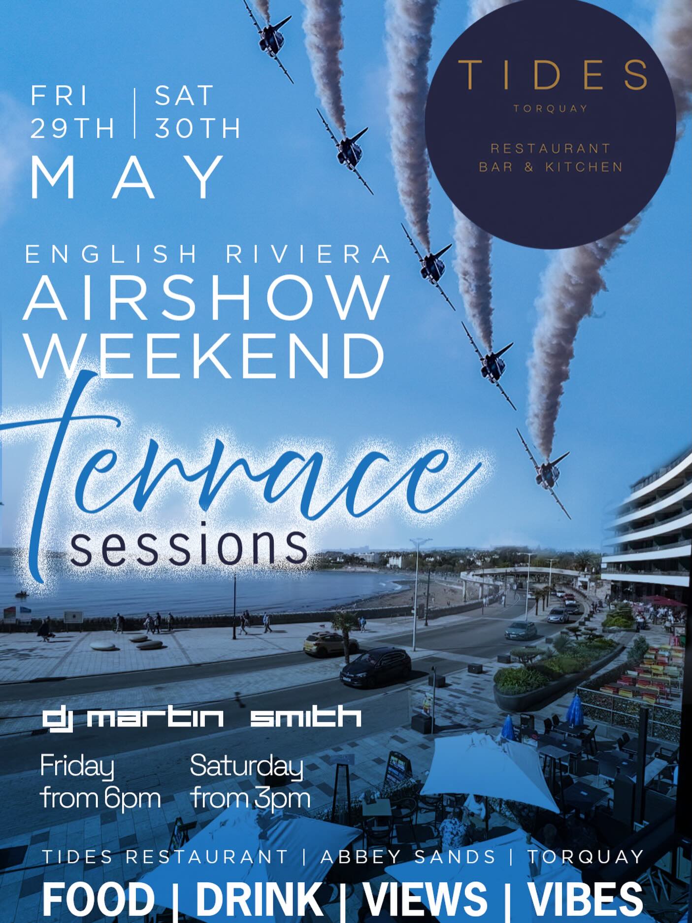 This weekend I’ll be djing at @tidestorquay on Friday evening and Saturday afternoon a superb spot overlooking Torre Abbey Sand to catch the @englishrivieraairshow with great food and drinks.