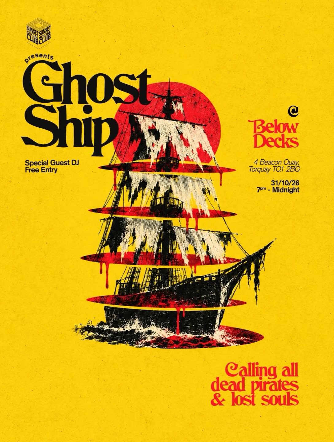 Captain Jack is dropping the SSC Ghost Ship anchor in Below Decks for this Saturday’s Halloween party. Always good fun, get your pirate on and join us from 7pm-midnight.